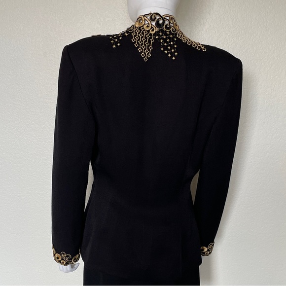 Vintage 90’s Black Gold Long Sleeve Collar appliqué Glam Blazer Jacket CasaDei - Picture 11 of 14